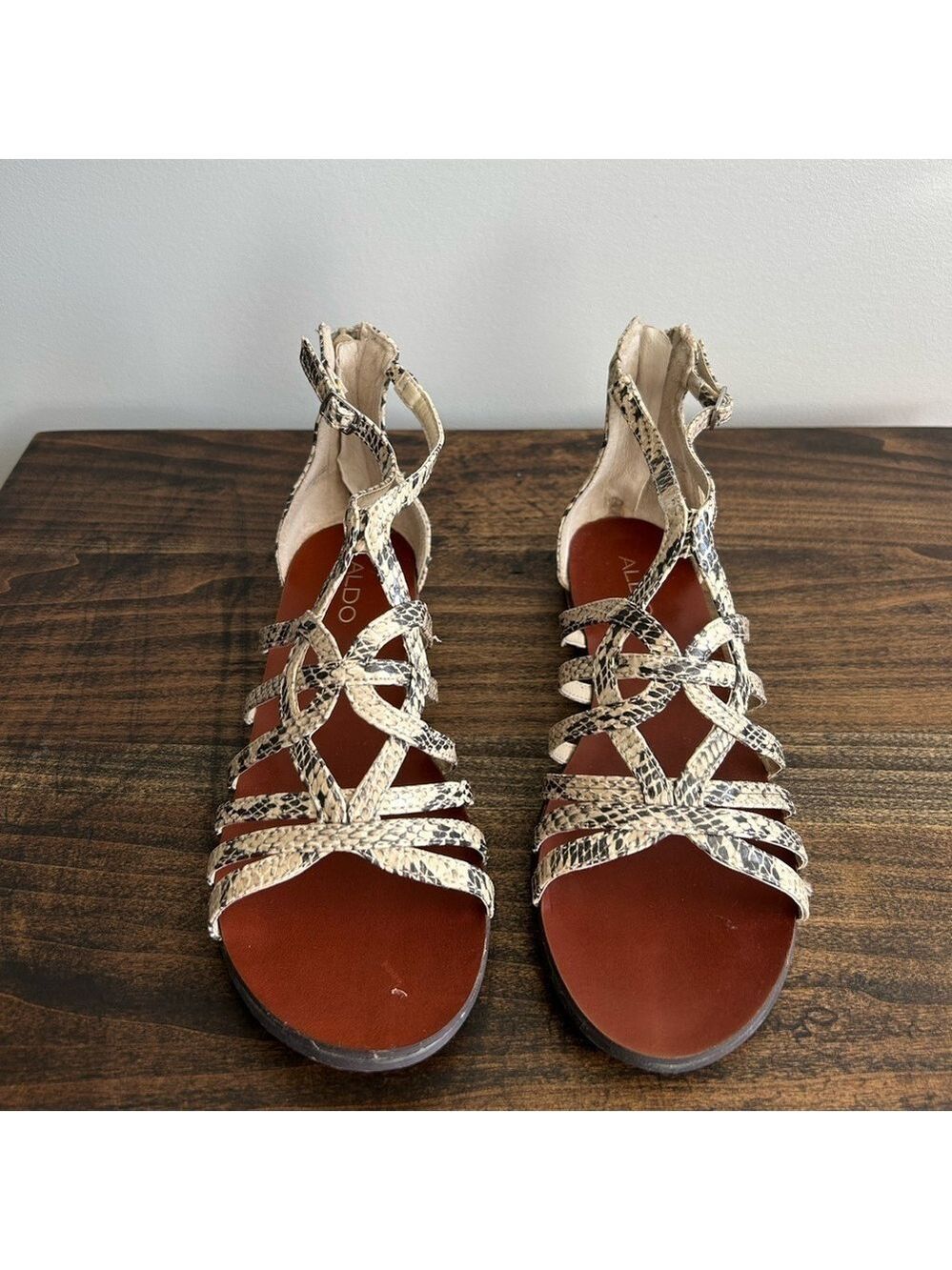 ALDO Snake Print Flat Sandals, Size 38.